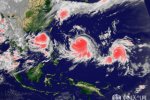 三臺風(fēng)衛(wèi)星云圖 臺風(fēng)燦鴻、蓮花和浪卡三臺風(fēng)起舞衛(wèi)